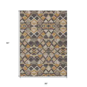 5' X 8' Wheat And Gold Geometric Washable Indoor Outdoor Area Rug