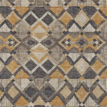 5' X 8' Wheat And Gold Geometric Washable Indoor Outdoor Area Rug