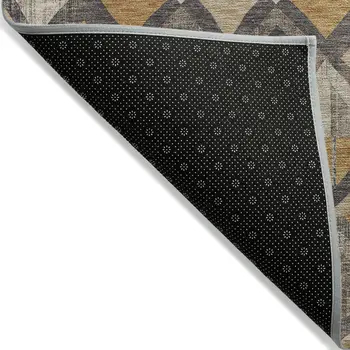 8' Wheat And Gold Round Geometric Washable Indoor Outdoor Area Rug