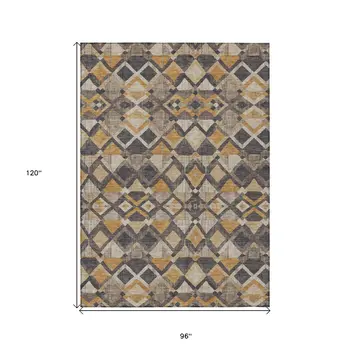 8' X 10' Wheat And Gold Geometric Washable Indoor Outdoor Area Rug