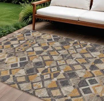 8' X 10' Wheat And Gold Geometric Washable Indoor Outdoor Area Rug