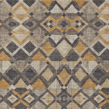 9' X 12' Wheat And Gold Geometric Washable Indoor Outdoor Area Rug