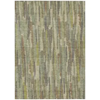 5' X 8' Artichoke Green And Ivory Striped Washable Indoor Outdoor Area Rug