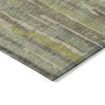 5' X 8' Artichoke Green And Ivory Striped Washable Indoor Outdoor Area Rug