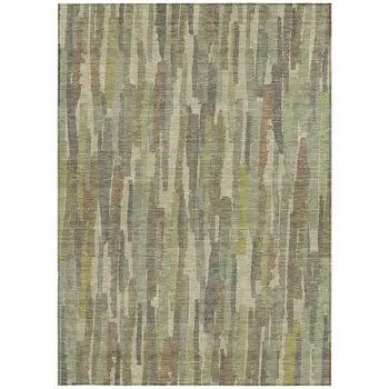 5' X 8' Artichoke Green And Ivory Striped Washable Indoor Outdoor Area Rug