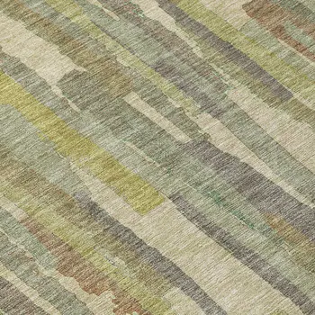 5' X 8' Artichoke Green And Ivory Striped Washable Indoor Outdoor Area Rug