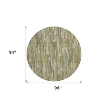 8' Artichoke Green And Ivory Round Striped Washable Indoor Outdoor Area Rug
