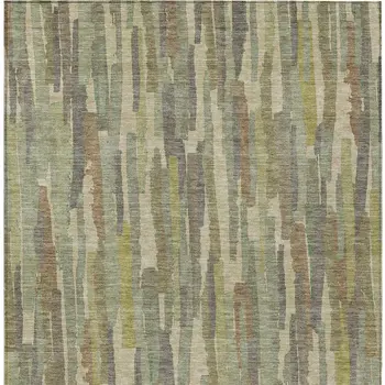 8' X 10' Artichoke Green And Ivory Striped Washable Indoor Outdoor Area Rug