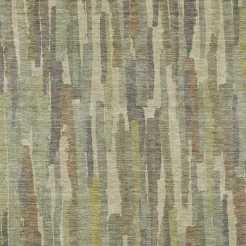 9' X 12' Artichoke Green And Ivory Striped Washable Indoor Outdoor Area Rug
