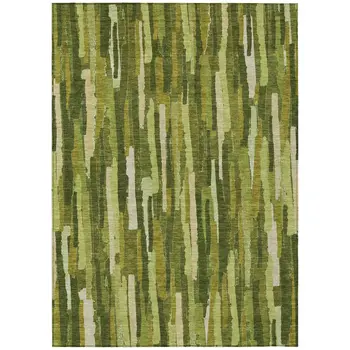 3' X 5' Green And Olive Green Striped Washable Indoor Outdoor Area Rug