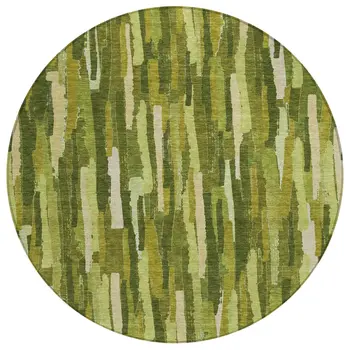 8' Green And Olive Green Round Striped Washable Indoor Outdoor Area Rug