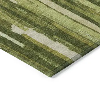 8' Green And Olive Green Round Striped Washable Indoor Outdoor Area Rug
