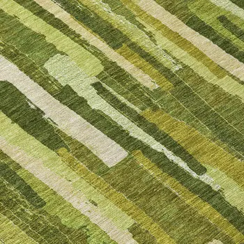 8' Green And Olive Green Round Striped Washable Indoor Outdoor Area Rug