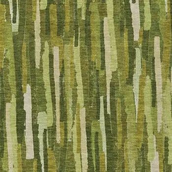 9' X 12' Green And Olive Green Striped Washable Indoor Outdoor Area Rug