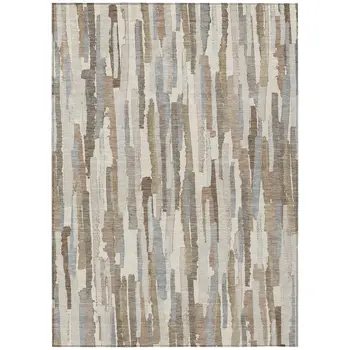5' X 8' Ivory And Beige Striped Washable Indoor Outdoor Area Rug