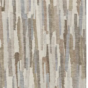 5' X 8' Ivory And Beige Striped Washable Indoor Outdoor Area Rug