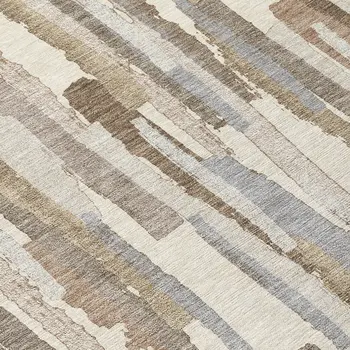 8' Ivory And Beige Round Striped Washable Indoor Outdoor Area Rug