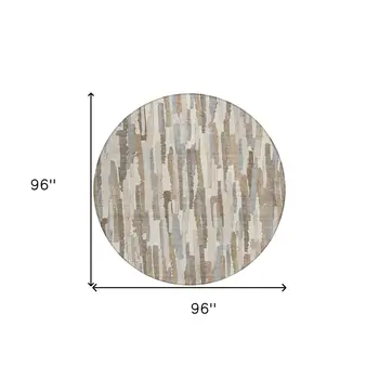 8' Ivory And Beige Round Striped Washable Indoor Outdoor Area Rug