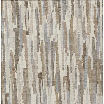 9' X 12' Ivory And Beige Striped Washable Indoor Outdoor Area Rug