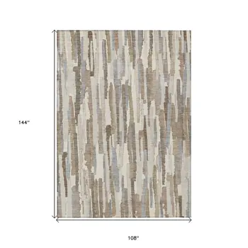 9' X 12' Ivory And Beige Striped Washable Indoor Outdoor Area Rug