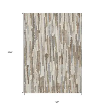 10' X 14' Ivory And Beige Striped Washable Indoor Outdoor Area Rug