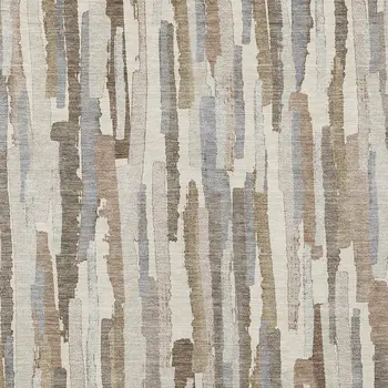 10' X 14' Ivory And Beige Striped Washable Indoor Outdoor Area Rug