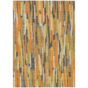 3' X 5' Orange And Beige Striped Washable Indoor Outdoor Area Rug