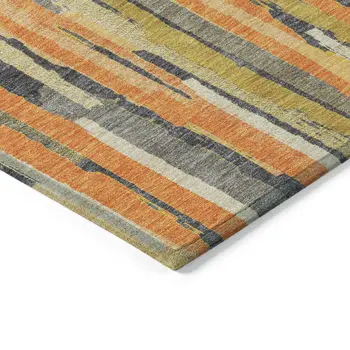 3' X 5' Orange And Beige Striped Washable Indoor Outdoor Area Rug