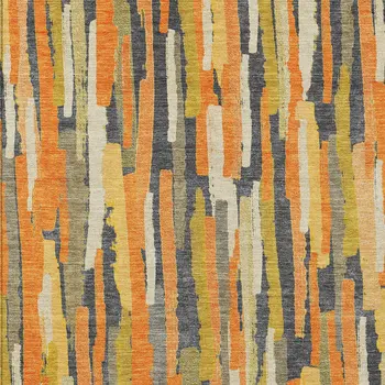 3' X 5' Orange And Beige Striped Washable Indoor Outdoor Area Rug