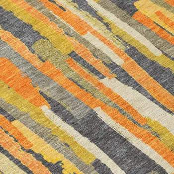 3' X 5' Orange And Beige Striped Washable Indoor Outdoor Area Rug