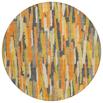 8' Orange And Beige Round Striped Washable Indoor Outdoor Area Rug