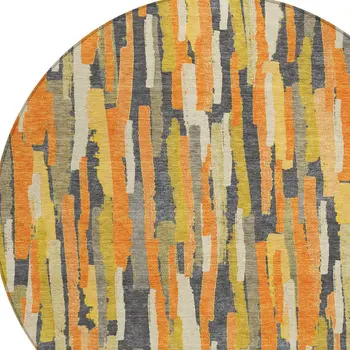 8' Orange And Beige Round Striped Washable Indoor Outdoor Area Rug