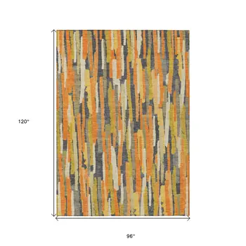 8' X 10' Orange And Beige Striped Washable Indoor Outdoor Area Rug
