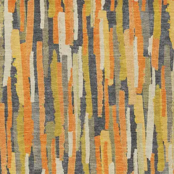 8' X 10' Orange And Beige Striped Washable Indoor Outdoor Area Rug