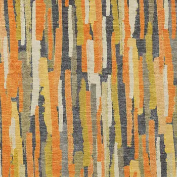 9' X 12' Orange And Beige Striped Washable Indoor Outdoor Area Rug