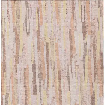 3' X 5' Pink And Beige Striped Washable Indoor Outdoor Area Rug