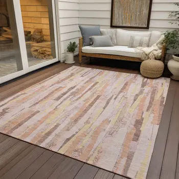 3' X 5' Pink And Beige Striped Washable Indoor Outdoor Area Rug