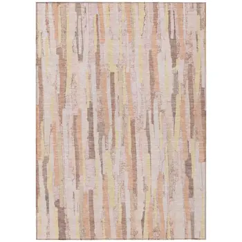 3' X 5' Pink And Beige Striped Washable Indoor Outdoor Area Rug