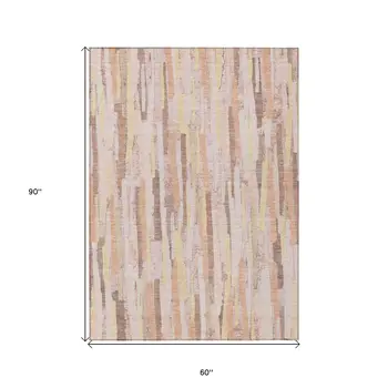 5' X 8' Pink And Beige Striped Washable Indoor Outdoor Area Rug