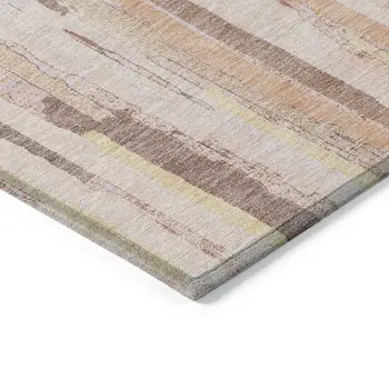 5' X 8' Pink And Beige Striped Washable Indoor Outdoor Area Rug