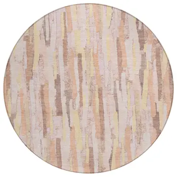 8' Pink And Beige Round Striped Washable Indoor Outdoor Area Rug