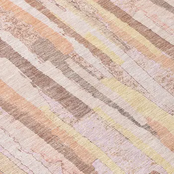 8' Pink And Beige Round Striped Washable Indoor Outdoor Area Rug