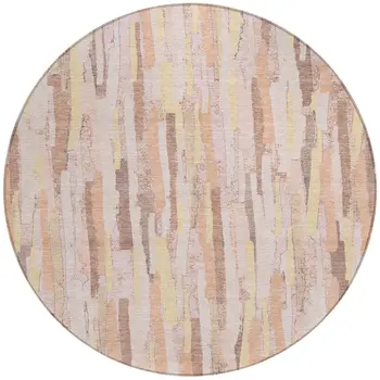 8' Pink And Beige Round Striped Washable Indoor Outdoor Area Rug