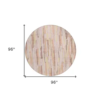 8' Pink And Beige Round Striped Washable Indoor Outdoor Area Rug