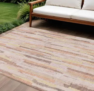 8' X 10' Pink And Beige Striped Washable Indoor Outdoor Area Rug