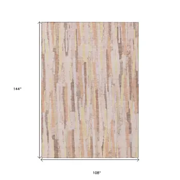 9' X 12' Pink And Beige Striped Washable Indoor Outdoor Area Rug