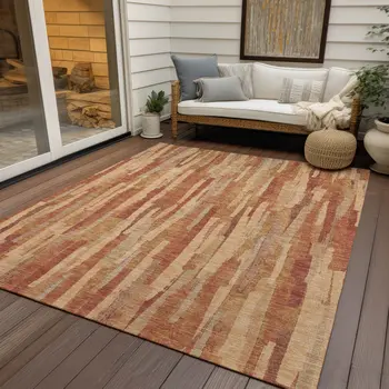 5' X 8' Salmon And Terra Cotta Striped Washable Indoor Outdoor Area Rug