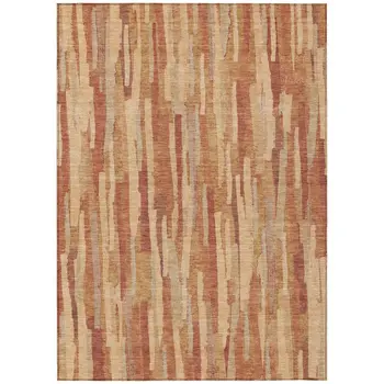 5' X 8' Salmon And Terra Cotta Striped Washable Indoor Outdoor Area Rug