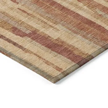 5' X 8' Salmon And Terra Cotta Striped Washable Indoor Outdoor Area Rug