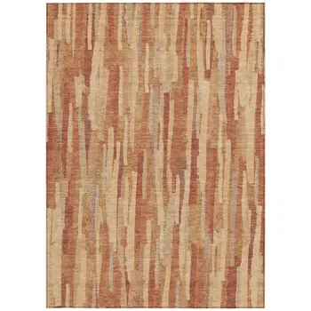 5' X 8' Salmon And Terra Cotta Striped Washable Indoor Outdoor Area Rug
